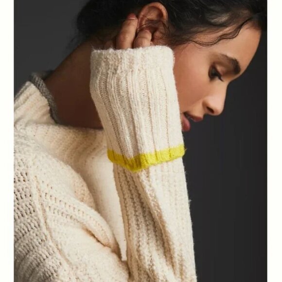 Anthropologie Maeve Cream Knit Mock Neck Cuffed Sweater - Picture 3 of 9